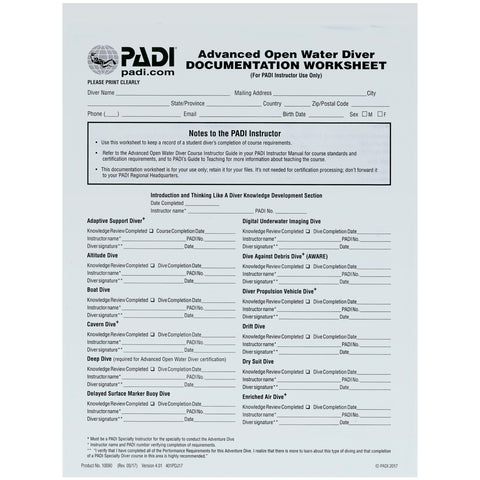 PADI Advanced Open Water Crewpack w/SSM & Whistle